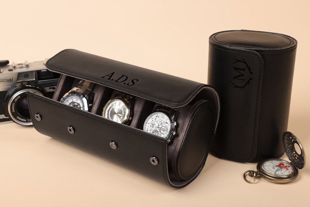 Personalized Leather Organizer, Travel Watch Roll, Engraved Groomsman