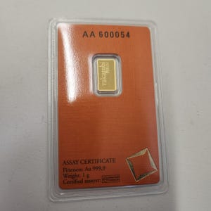 1 Gram Gold Valcambi Bar - In Assay - .9999 fine