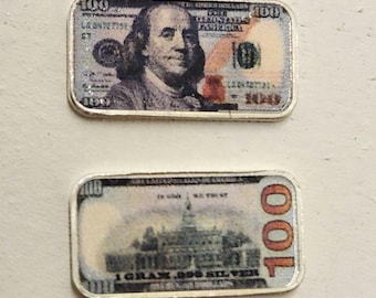 1 Gram .999 Silver Art Bar - 100 Dollar Bill Design