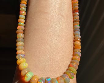 High Grade Ethiopian Orange WELO Opal Necklace 47.2cm, big size 5-9 mm beads, 925 sterling silver clasp, 100% natural undyed orange opal