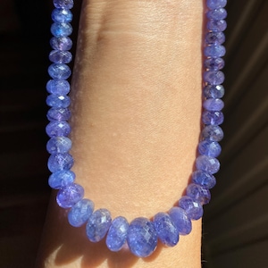 Big Size Deep Violet Tanzanite Necklace 5-10.6mm 45cm long– high quality tanzanite necklace, bright faceted beads, sterling silver clasp