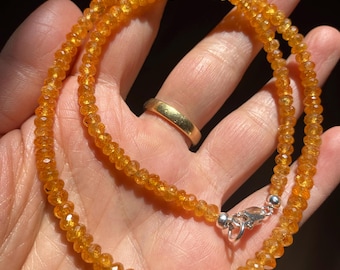 Natuurlijke oranje saffierketting, gefacetteerd 45,8 cm lang, edelsteensieraden, 100% natuurlijke saffier, oranje ketting, cadeau-ideeën