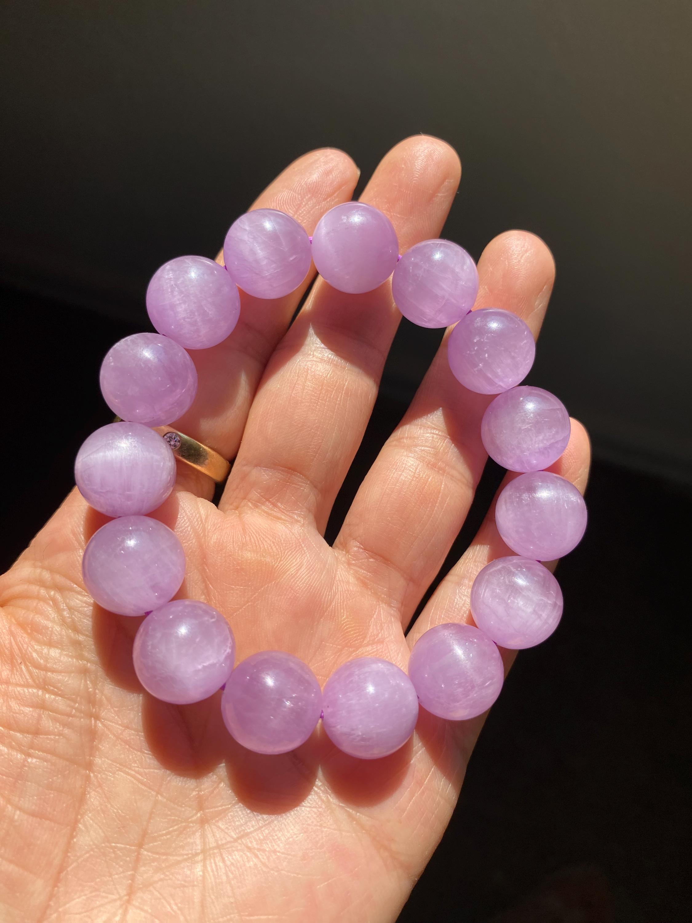 高品質のクンツァイトブレスレット 13 mm、パープルクンツァイト、本物