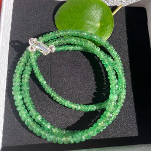 Vivid Green Color Tsavorite Necklace 46.5cm,  faceted beads, 925 sterling silver clasp, made of 100% natural tsavorite stone, gift