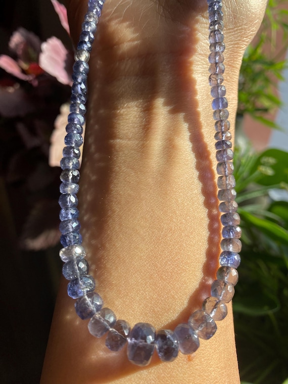 Gemstone Jewelry Beaded Iolite Necklace 44cm with bright & translucent faceted iolite beads, 925 sterling silver clasp, jewelry gift for her