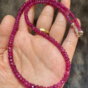 Dieproze roze robijnketting, echte gefacetteerde robijnkralen 3-7 mm, 43,3 cm (17"), handgemaakte edelsteenketting, 925 sterlingzilveren sluiting afbeelding 10