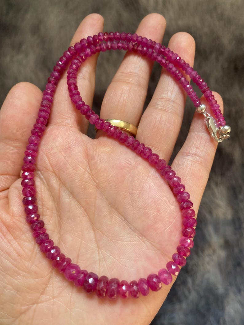 Dieproze roze robijnketting, echte gefacetteerde robijnkralen 3-7 mm, 43,3 cm (17"), handgemaakte edelsteenketting, 925 sterlingzilveren sluiting afbeelding 10