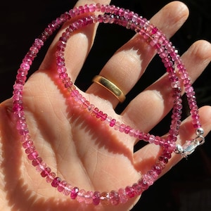 Rubellite Tourmaline Necklace 46.5cm long , 925 sterling silver clasp,  pink tourmalin, gemstone jewelry, femine necklace,gift for her