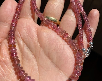 Gemstone Jewelry deep Pink Tourmaline necklace 45.3cm, 925 sterling silver clasp, rich pink color, 100% natural pink tourmaline, gift ideas