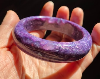 Genuine Untreated Charoite Bangle Bracelet - Flawless Deep Purple Color 54.8mm Inner Diameter