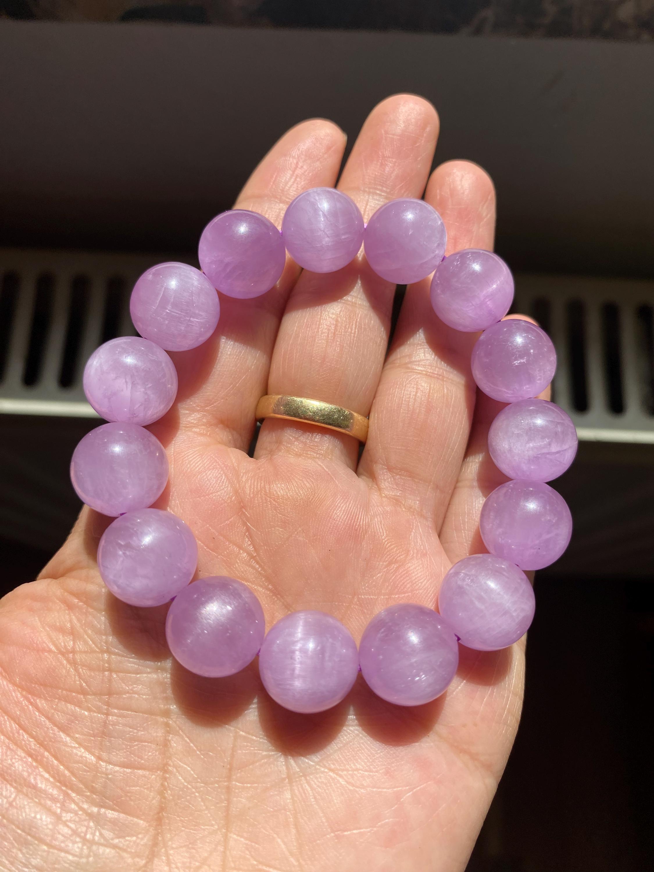 高品質のクンツァイトブレスレット 13 mm、パープルクンツァイト、本物