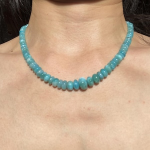 Deep Blue Larimar Necklace – Big Size 4.5~11.4 mm Smooth Rondel Beads, 46 cm Long, 925 Sterling Silver Clasp