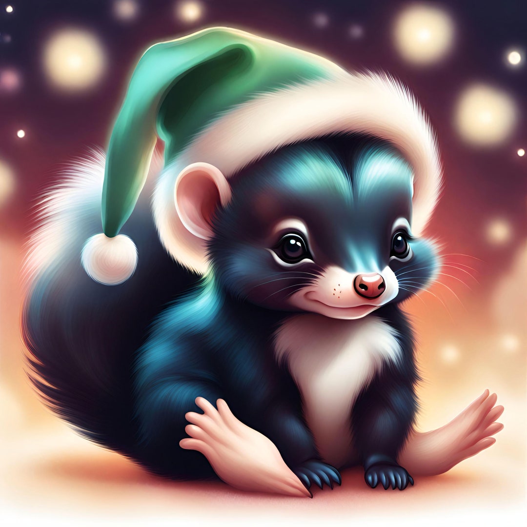 Christmas 2 Skunk Christmas Animal Xmas Skunk Snow Snowy - Etsy