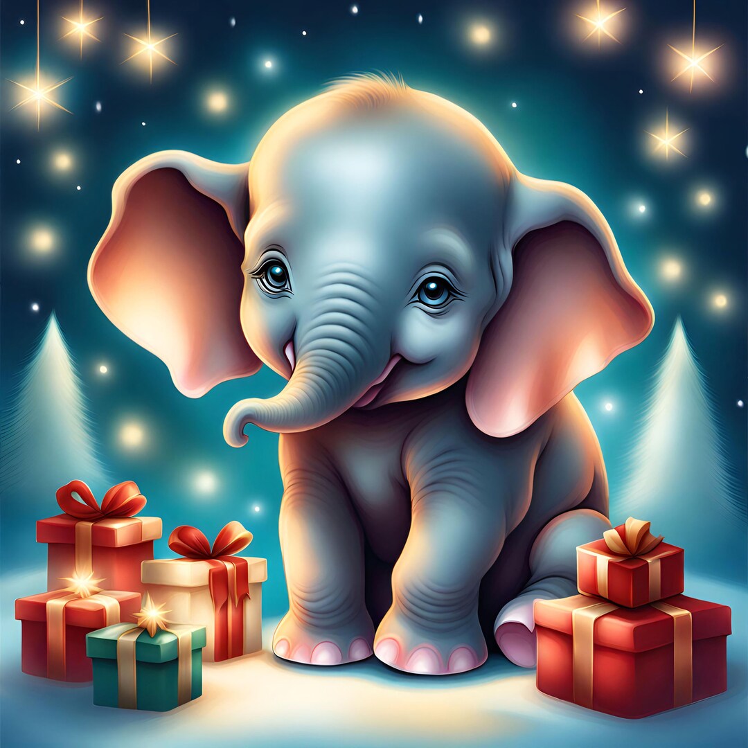 Christmas 1 Elephant Christmas Animal Xmas Elephant Snow Etsy