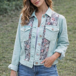 Denim jacket- Vintage Sustainable Denim Jacket, Upcycled Jean Jacket, Eco-Friendly Fashion, Vintage Clothing, Sustainable Outerwear image 1