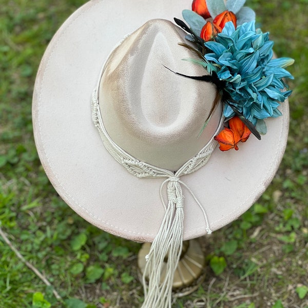 western hat, cowgirl hat, derby hat, cream hat, boho hat, hippie chic