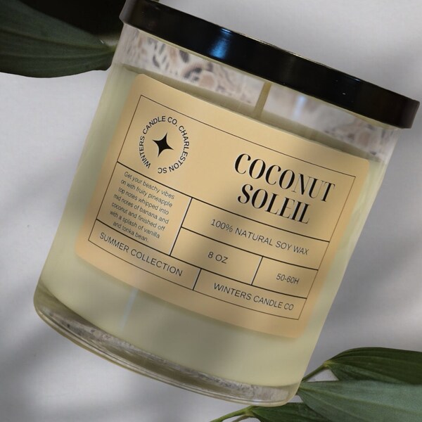 100% Soy Wax Candle |Coconut Soleil 8 OZ Candle Hand-Poured