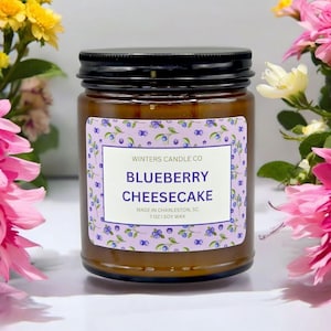 Blueberry Cheesecake Soy Scented Candle 7oz Amber Jar Autumn Dessert Home Decor