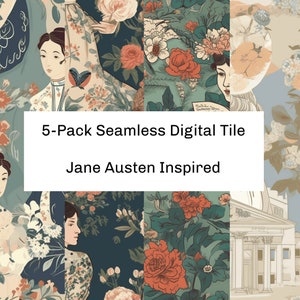 Jane Austen Inspired Digital Print Tiles - 5 Seamless Designs for Crafting and Home Decor