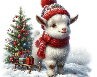 Christmas Goat Clipart Bundle: Whimsical JPG Images (300 DPI, Digital Download
