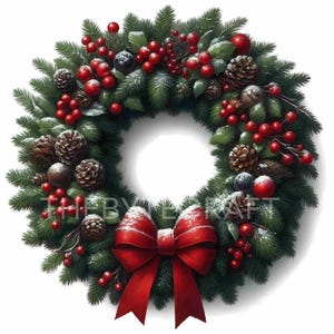 Christmas Wreath Watercolor clipart, Christmas Clipart Bundle, Christmas Wreath Clipart, Wreath JPG, Whimsical Clipart, Sticker Cute clipart