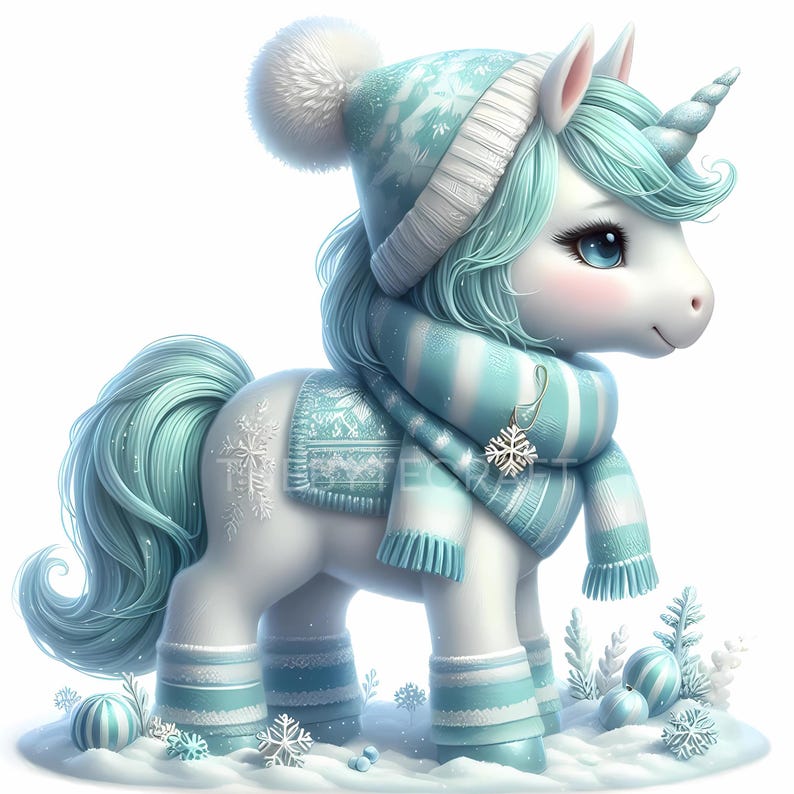 Watercolor Christmas Unicorn Clipart | Winter Baby Unicorns (300 DPI ...