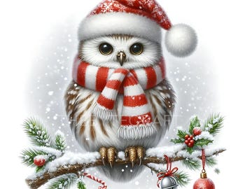 Christmas Owl Clipart Bundle: Whimsical JPG Images (300 DPI)