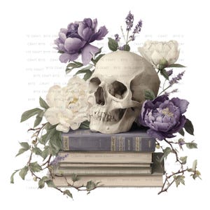 Skull Lavender Wildflower Clipart: Watercolor Book Flowers PNG Bundle (Digital Download