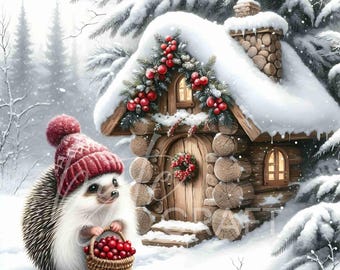 Winter Animal Watercolor Clipart: Raccoon, Woodland Creatures (JPG Digital Download)