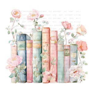 Pastel Wildflower Books Clipart: Watercolor Floral PNG Bundle (Digital Download