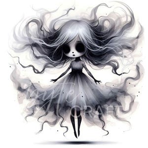 12 Gothic Halloween Chibi Doll Girl Clipart Creepy Cute Witch Reaper Vampire Jester Watercolor Doll Art JPEG Spooky Doll Clip Art
