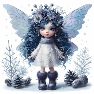 Blueberry Winter Fairy Watercolor Clipart Bundle (JPG) - Commercial Use