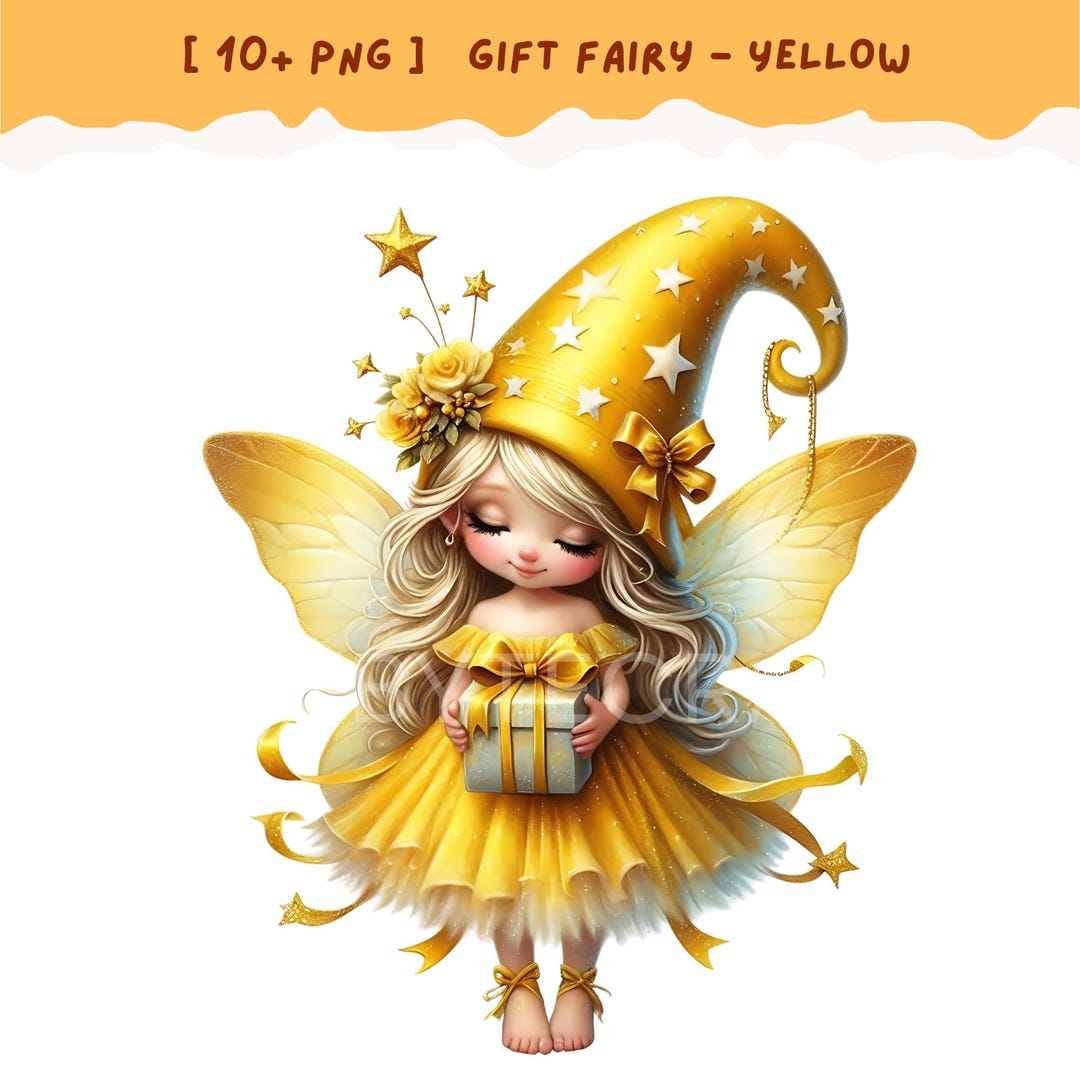 Yellow Birthday Fairy,watercolor Gnome, Birthday Girl Png,gnome Clipart