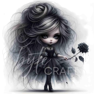 11 Gothic Halloween Chibi Doll Girl Clipart Set Creepy Cute Witch, Reaper, Vampire, Jester Watercolor Doll Art JPEG – Spooky Doll Clip Art