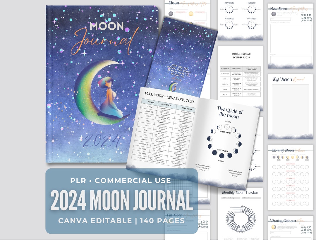 2024 Moon Journal, Moon Planner, A4 Moon Phase Planner, Moon Workbook