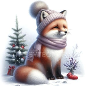 Ensemble de 10 renard polaire de Noël | JPEG 300 ppp haute qualité |  Lot de cliparts de Noël renard arctique JPG cliparts fantaisistes