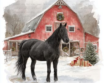 Watercolor Christmas Barn Clipart Set: Rustic Farmhouse Holiday (JPG)
