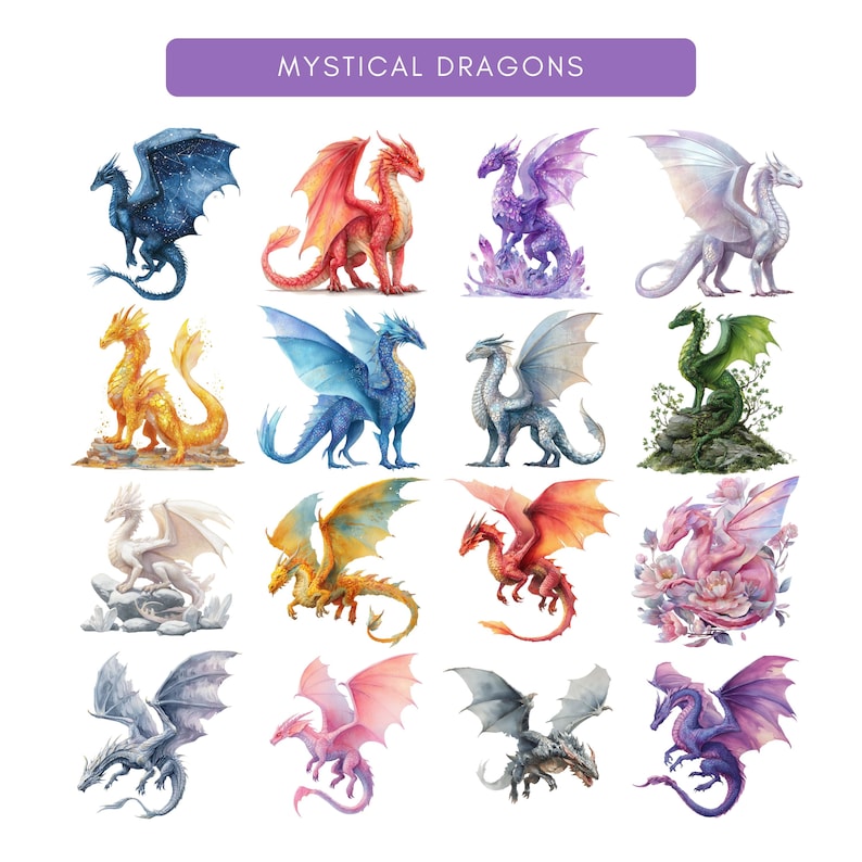 37 Fantasy Mystical Dragons Clipart Collection Fairy Tale PNG Magical ...