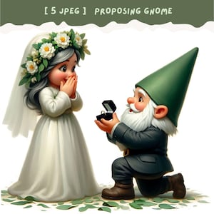 ノームのプロポーズ ピンクのノームのカップルの結婚式ノームクリップアートセット 魔法の結婚式のノームの崇拝者の昇華デザイン、結婚ノーム、結婚式