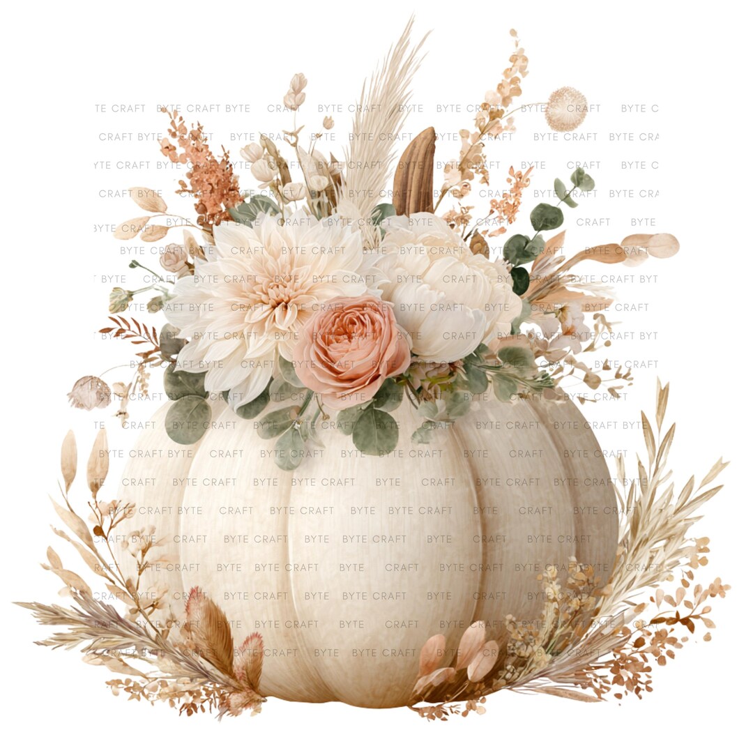 Watercolor Pumpkin Clipart Set: Boho Plaid, Beige Autumn Graphics (PNG ...