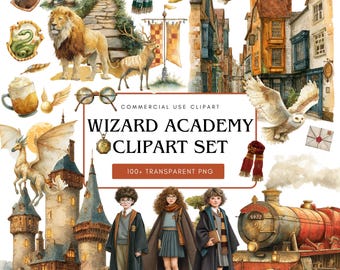 Paquete de imágenes prediseñadas de la Academia de Magos / Imágenes PNG de la Escuela de Magia (Descarga instantánea)