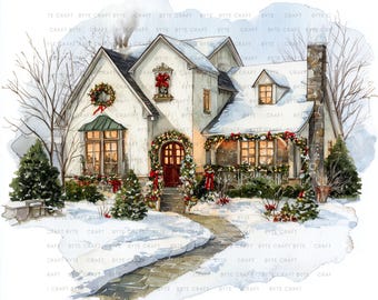 Modern Houses Winter Clipart | Contemporary Winter Home Illustrations | Snowy Neighborhood Digital Download