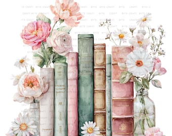 Watercolor Wildflower Books Clipart, Floral PNG Bundle (Digital Download)