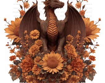 Fantasy Dragon & Roses Clipart: Watercolor PNG Illustrations (Digital Download