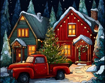 Watercolor Christmas Barn Clipart: Rustic Farmhouse Holiday (JPG Digital Download)