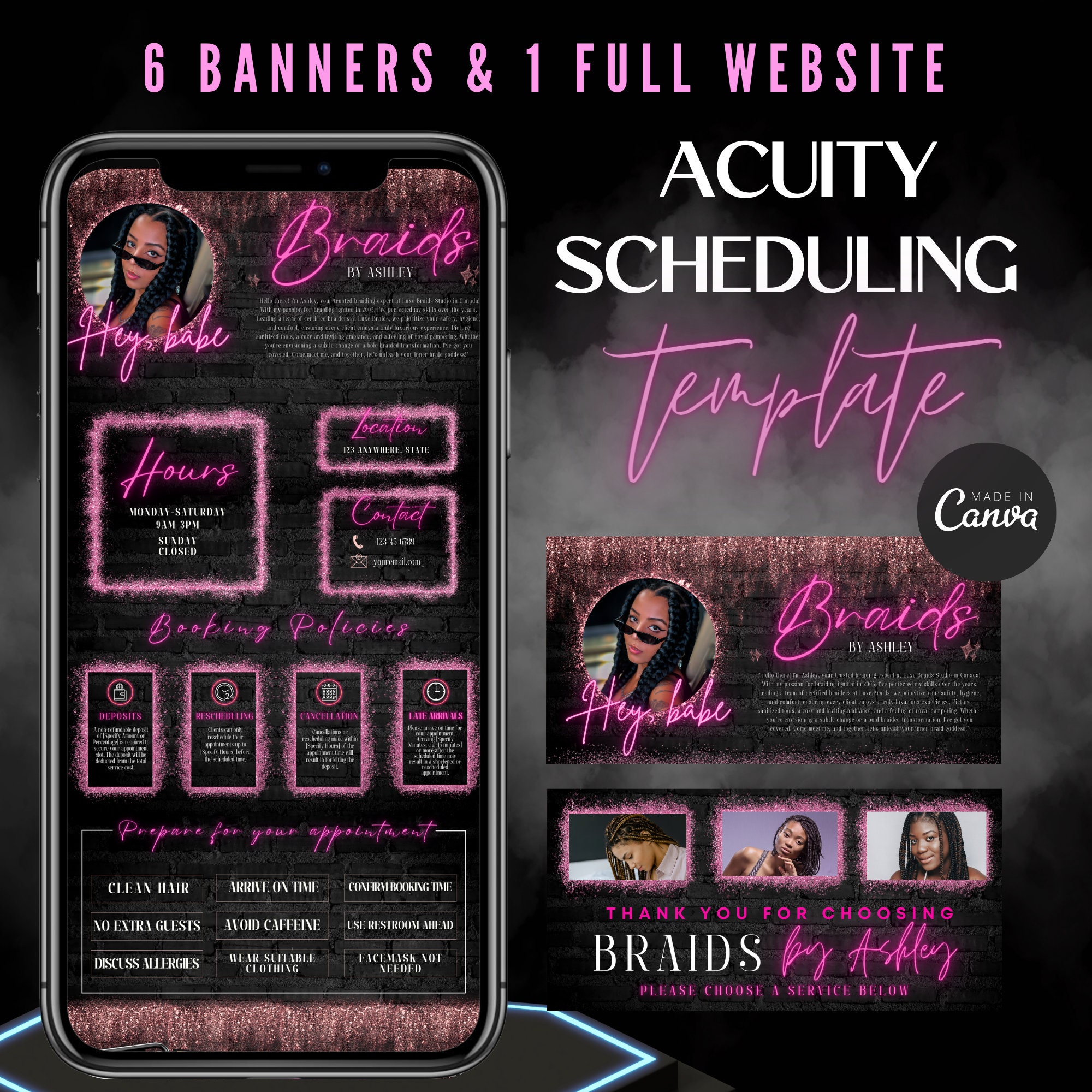 Acuity Scheduling Template  DIY Scheduling Template Braider  Braider Branding  Braider Website  Canva Templates  Instant Download