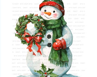 Vintage Snowman Clipart | Retro Watercolor Christmas Art (Digital Download)