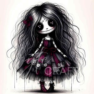 11 Gothic Halloween Chibi Doll Girl Clipart Creepy Cute Witch Reaper Vampire, Jester Watercolor Doll Art JPEG Spooky Doll Clip Art