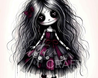 Gothic Halloween Chibi Doll Clipart: Witch, Reaper, Vampire (JPEG Digital Download)