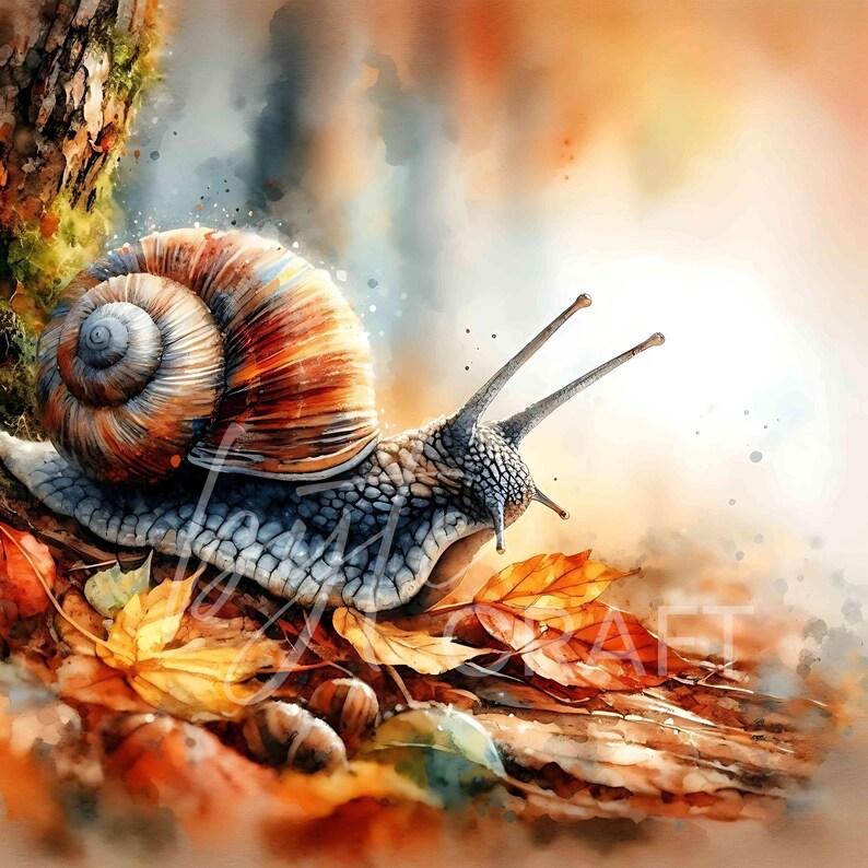 Snail Fall Snail Autumn Clipart Set: Whimsical Fall Leaves Illustrations (JPG ...